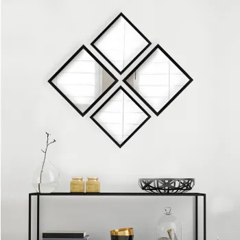 Set 4 oglinzi decorative, SETAYNA_042, Plastic laminat, Argintiu / Negru imagine