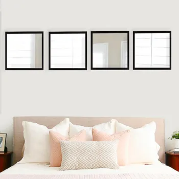 Set 4 oglinzi decorative, SETAYNA_065, Plastic laminat, Argintiu / Negru imagine