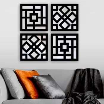 Set 4 oglinzi decorative, SYH623284596, Sticla, MDF, Argintiu imagine