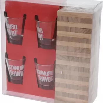 Set 4 pahare + joc interactiv Drink Game, lemn/sticla imagine