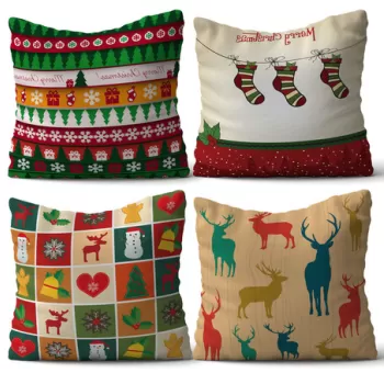 Set 4 perne decorative, NYXMAS05, 50% Bumbac / 50% Poliester, Multicolor imagine