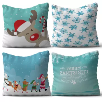 Set 4 perne decorative, NYXMAS11, 50% Bumbac / 50% Poliester, Multicolor imagine