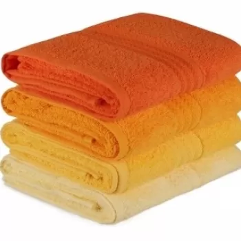 Set 4 prosoape de baie, Hobby, 50x90 cm, 100% bumbac, galben/portocaliu imagine