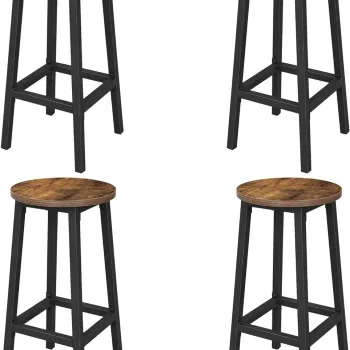 Set 4 scaune de bar, Vasagle, Industrial Design, 30x65 cm, max 150 kg, PAL/otel, maro imagine