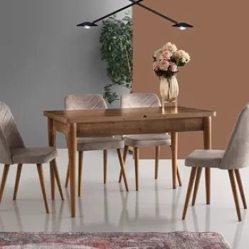 Set 4 scaune, Nmobb, Dallas 555, 50 x 90 x 49 cm, lemn/metal, maro/bej imagine