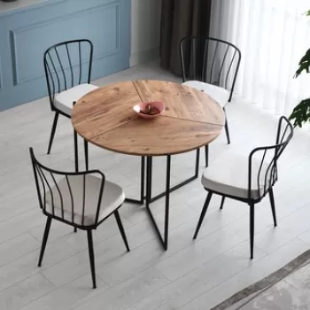 Set 4 scaune, Nmobb, Yildiz 186, 43 x 82 x 42 cm, metal/pal, negru/alb imagine