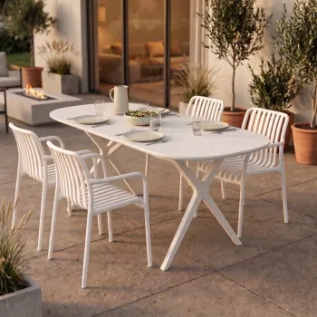 Set 4 scaune pentru terasa/gradina Valoro, Homla, 54.50x58.50x81, plastic, alb imagine