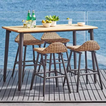 Set 4 scaune si masa bar pentru gradina/terasa Dario, aluminiu/lemn acacia, maro/natur imagine