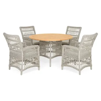 Set 4 scaune si masa pentru gradina/terasa Mackinac, aluminiu/lemn de teak, gri/natur imagine