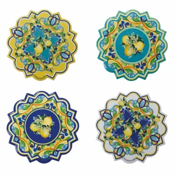 Set 4 suporturi de pahare, Citrus, Brandani, 10.5x10.5 cm, ceramica/pluta imagine