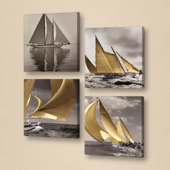 Set 4 tablouri decorative, 4KAR002, Piele ecologica, Lemn, Gri / Negru / Alb / Crem imagine