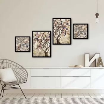 Set 4 tablouri decorative, Alpha Wall, Autumn Tree, 30x30/35x50 cm imagine