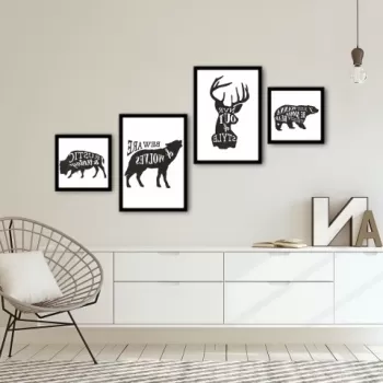 Set 4 tablouri decorative, Alpha Wall, Beware, 30x30/35x50 cm imagine