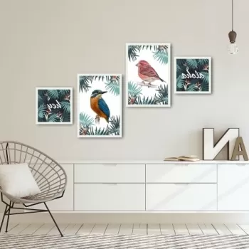 Set 4 tablouri decorative, Alpha Wall, Birds, 30x30/35x50 cm imagine