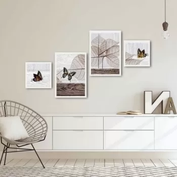 Set 4 tablouri decorative, Alpha Wall, Butterfly, 30x30/35x50 cm imagine