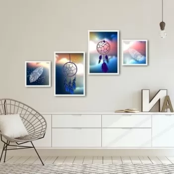 Set 4 tablouri decorative, Alpha Wall, Dream Catcher, 30x30/35x50 cm imagine