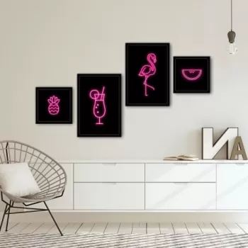 Set 4 tablouri decorative, Alpha Wall, Flamingo, 30x30/35x50 cm imagine