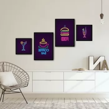 Set 4 tablouri decorative, Alpha Wall, Food & Coffe Bar, 30x30/35x50 cm imagine