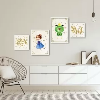 Set 4 tablouri decorative, Alpha Wall, Hello Little One, 100% MDF, multicolor imagine