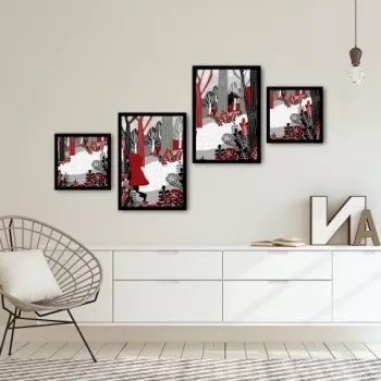 Set 4 tablouri decorative, Alpha Wall, Little Red Riding Hood, 30x30/35x50 cm imagine