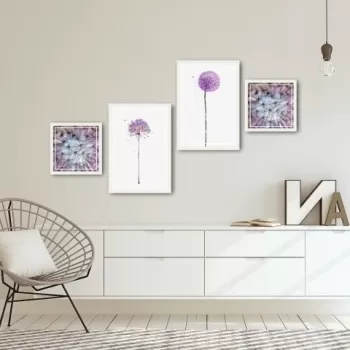 Set 4 tablouri decorative, Alpha Wall, Pink Dandelion, 30x30/35x50 cm imagine