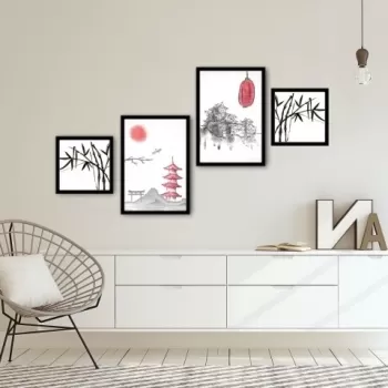 Set 4 tablouri decorative, Alpha Wall, Rising Sun, 30x30/35x50 cm imagine