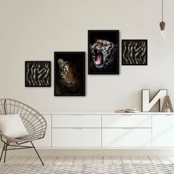 Set 4 tablouri decorative, Alpha Wall, Tiger, 30x30/35x50 cm imagine