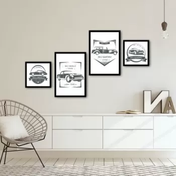 Set 4 tablouri decorative, Alpha Wall, Vintage Car, 30x30/35x50 cm imagine