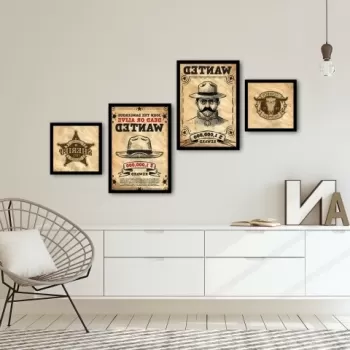 Set 4 tablouri decorative, Alpha Wall, Wanted, 30x30/35x50 cm imagine