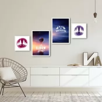 Set 4 tablouri decorative, Alpha Wall, World Adventure, 30x30/35x50 cm imagine