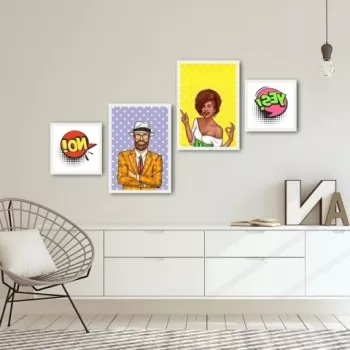 Set 4 tablouri decorative, Alpha Wall, Yes! No!, 100% MDF, multicolor imagine