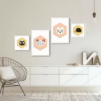 Set 4 tablouri decorative, Animals, Alpha Wall, 100% MDF, multicolor imagine