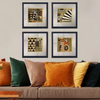 Set 4 tablouri decorative, CAM56731096, Sticla, Lemn, Multicolor imagine