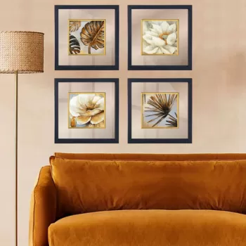 Set 4 tablouri decorative, CAM661977, Sticla, Lemn, Multicolor imagine