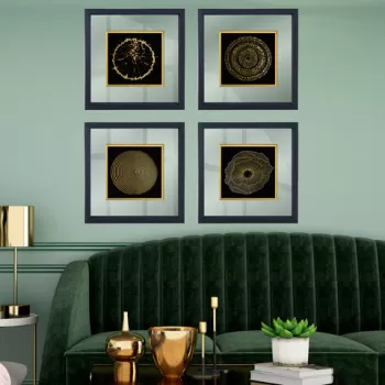 Set 4 tablouri decorative, CAM700974697, Sticla, Lemn, Multicolor imagine