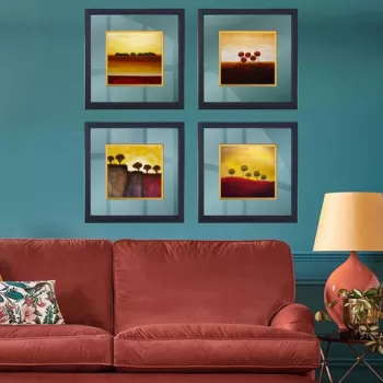 Set 4 tablouri decorative, CAM727146, Sticla, Lemn, Multicolor imagine