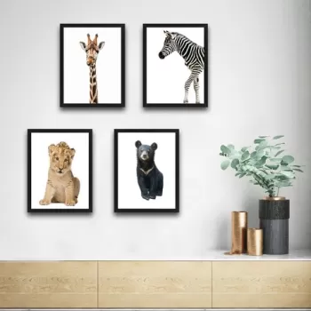 Set 4 tablouri decorative, Cute Animals Set, PAL, Hartie, Multicolor imagine