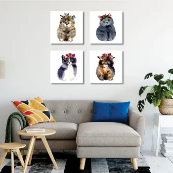 Set 4 tablouri decorative, FRJ22, Rama de lemn, Multicolor imagine
