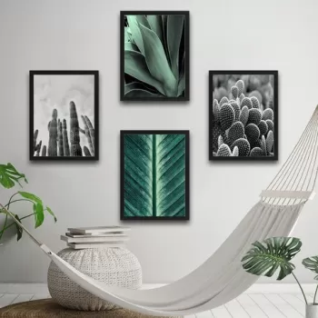 Set 4 tablouri decorative, Green & Cactus Set, PAL, Hartie, Multicolor imagine