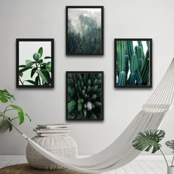 Set 4 tablouri decorative, Green Cactus Set, PAL, Hartie, Multicolor imagine