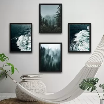 Set 4 tablouri decorative, Green World Set, PAL, Hartie, Multicolor imagine