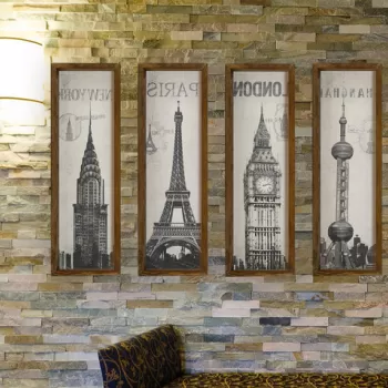 Set 4 tablouri decorative, KZM388, MDF, Imprimat UV, Maro / Alb / Negru imagine