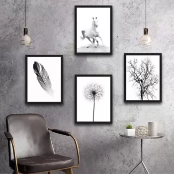 Set 4 tablouri decorative, White Running Horse Set, PAL, Hartie, Multicolor imagine