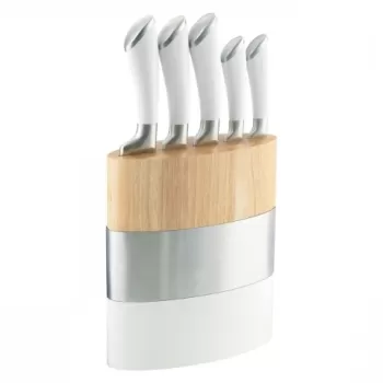 Set 5 cutite cu suport, Amefa, Forme, inox/lemn, argintiu/alb/natur imagine
