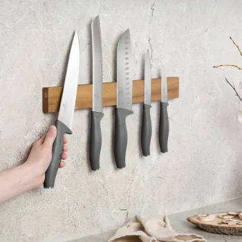 Set 5 cutite cu suport magnetic Berlinger Haus, Anthracite, inox/lemn, antracit mat/natur imagine