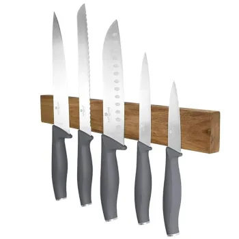 Set 5 cutite cu suport magnetic Berlinger Haus, Aspen, inox/lemn, gri mat/natur imagine