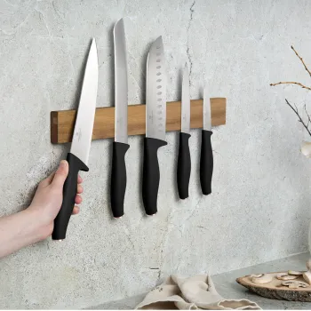 Set 5 cutite cu suport magnetic Berlinger Haus, Black Rose, inox/lemn, negru/natur imagine