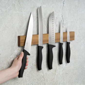 Set 5 cutite cu suport magnetic Berlinger Haus, Matte Black, inox/lemn, negru/natur imagine