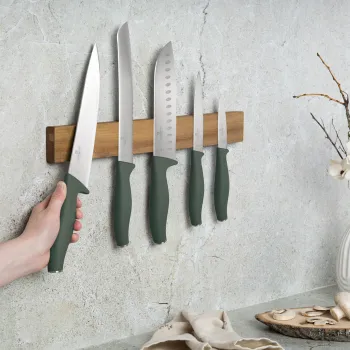 Set 5 cutite cu suport magnetic Berlinger Haus, Matte Green, inox/lemn, verde mat/natur imagine