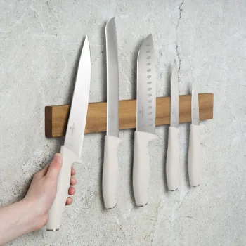 Set 5 cutite cu suport magnetic Berlinger Haus, Sahara, inox/lemn, crem mat/natur imagine